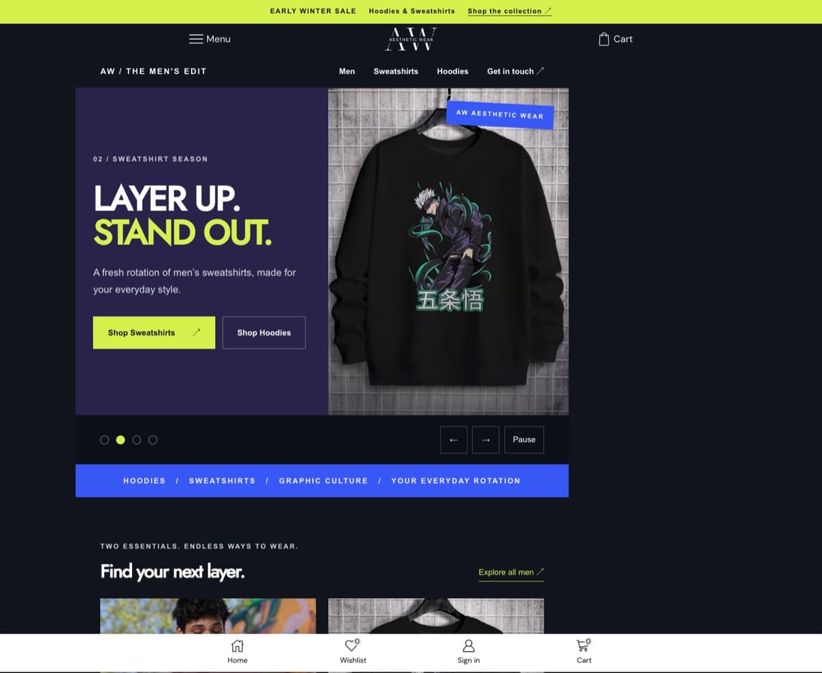 A capture of the Awaesthetic Wear storefront homepage