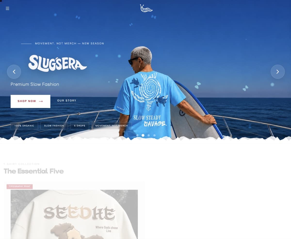 A capture of the Slugsera storefront homepage