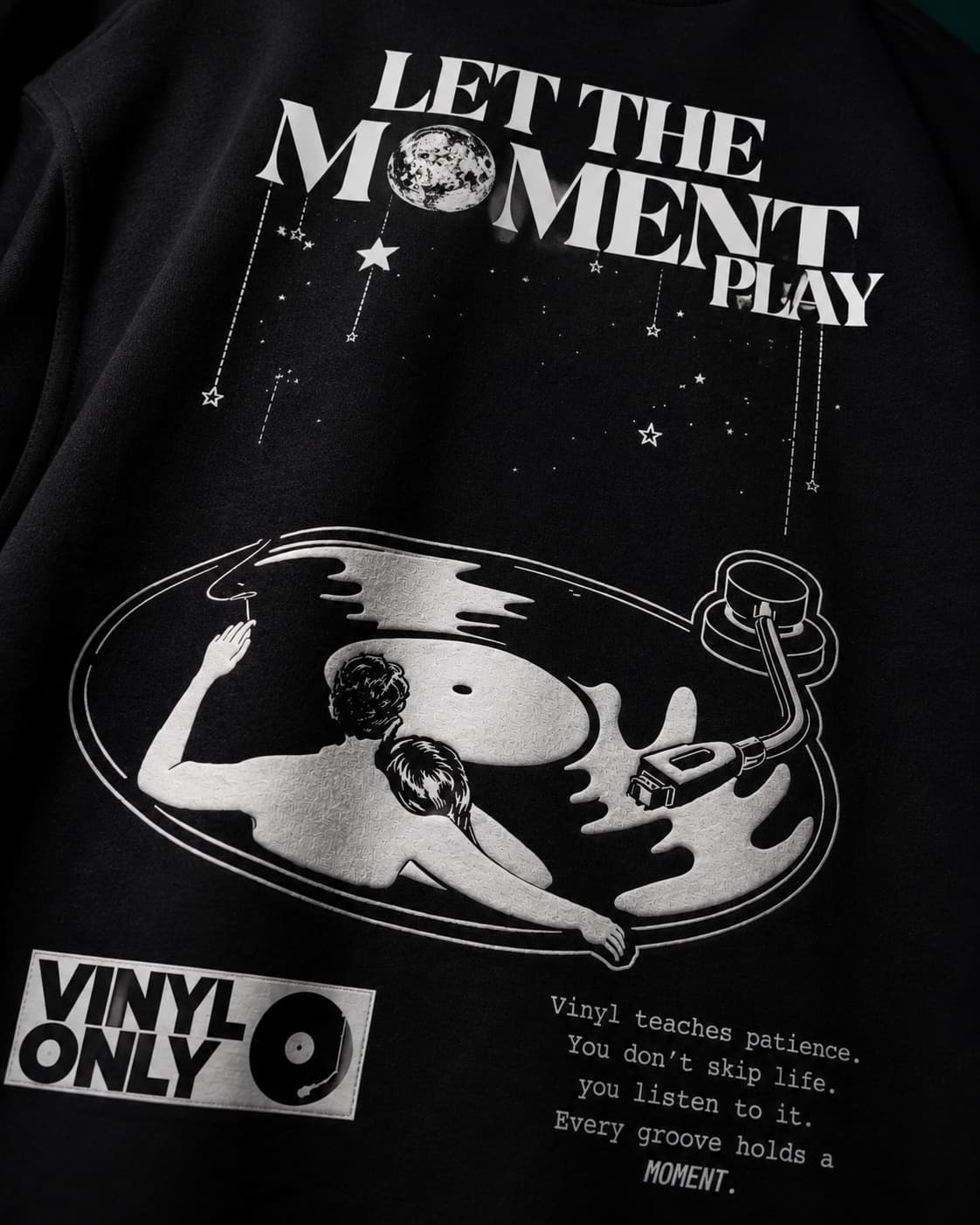 Let The Moment Play graphic tee from Slugsera
